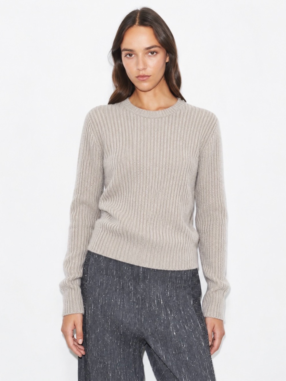 Tory Burch Wool Cashmere Crewneck Sweater Beige Small